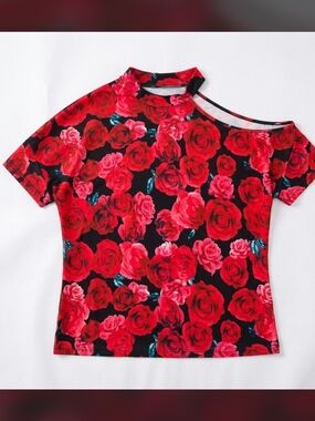 Stunning Rose Print Cold-Shoulder Top 🌹Size: US 14-16